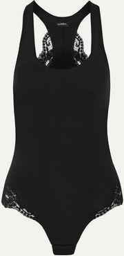 Souple Lace-trimmed Stretch Cotton-blend Jersey Bodysuit - Black