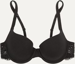 Souple Lace-trimmed Stretch Cotton-blend Jersey Contour Bra - Black