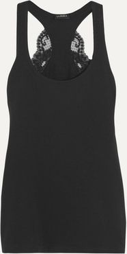 Souple Lace-trimmed Stretch-cotton Jersey Pajama Top - Black