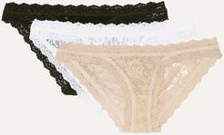 Signature Set Of Three Stretch-lace Brazilian Briefs - Neutral