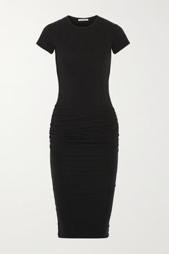 Ruched Stretch-cotton Jersey Dress - Black