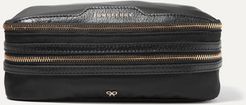 Textured Leather-trimmed Shell Jewelry Case - Black