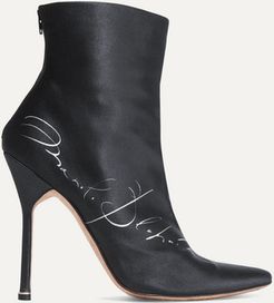 Manolo Blahnik Printed Satin Ankle Boots - Black