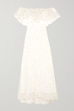 Off-the-shoulder Metallic Fil Coupé Organza Gown - White