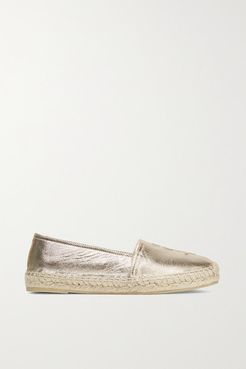 Logo-embossed Metallic Leather Espadrilles - Gold