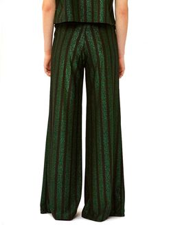 Black And Green Glitter Striped Palazzo Pants