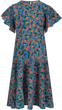 Light Blue Dress For Girl With Ornage Tangerine