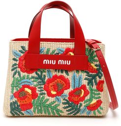 Embroidered Raffia Tote Bag