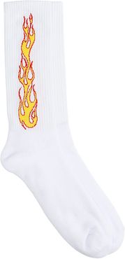 Flames Socks In White Cotton