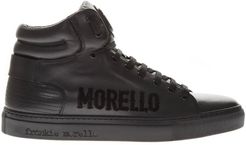 Black Leather High Top Logo Sneakers
