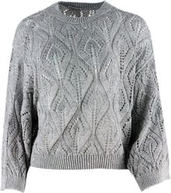 Crewneck Sweater With Sequins In Linen And Cotton For A Three-dimensional And Shiny Effect