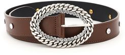 Leather Belt Chain And Crystal Buckle