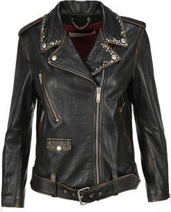 Stud Embellished Leather Jacket