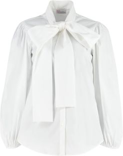 Pussy-bow Collar Cotton Shirt