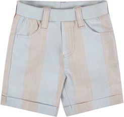 Light Blue And Beige Short For Baby Boy With Iconic Logo