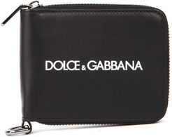 Black Leather Wallet With Metal Chain & Logo