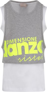 Grey And White Tank Top With Logo For Girl