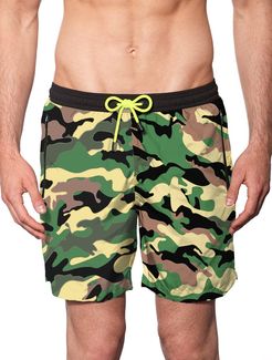 Camouflage Light Fabric Zipped Swim Shorts