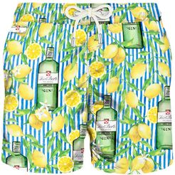 Gin Bottles And Lemons Print Light Swim Shorts