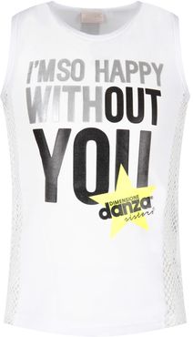 White Tank Top For Girl With Black Logo And Neon Yellow Star