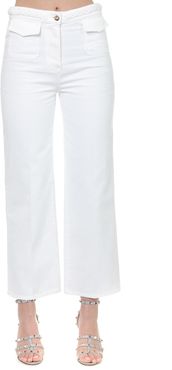 White Cotton Woven Belt Pants