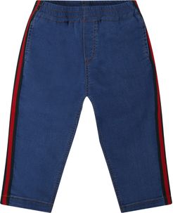 Denim Jeans With Red And Green Web Detail