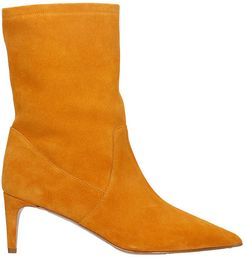 High Heels Ankle Boots In Orange Suede