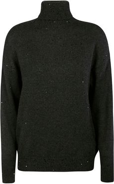 Bead Applique Turtleneck Sweater