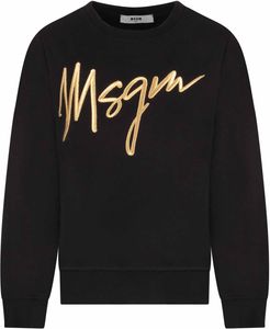 Black Sweatshirt For Girl With Gold Logo