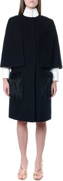 Black Virgin Wool Coat With Fox Fur Details