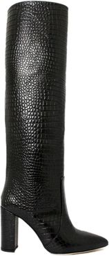 Black Leather Crocodile Print Boots