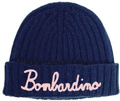 Blue Navy Blended Cashmere Woman Cap Bombardino Pink Embroidery