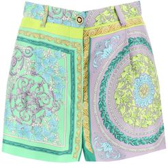 Barocco Mosaic Print Silk Shorts