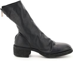 Front Zip Leather Ankle Boots