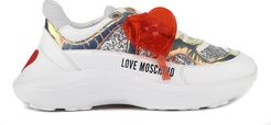 Heart Embellished Glitter Fabric Sneakers