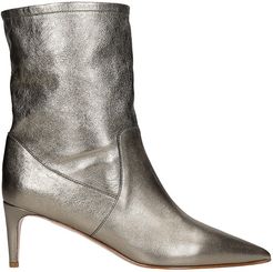 High Heels Ankle Boots In Silver Leather