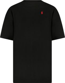 Black T-shirt For Kids With Blue Pony Logo