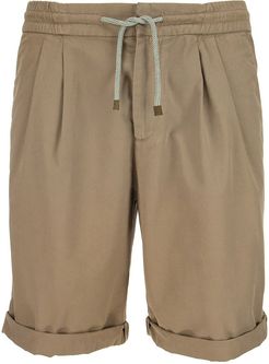 Cotton Bermuda Shorts With Drawstring And Pleats