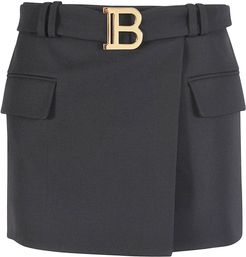 Logo Buckle Belted Skirt