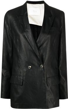 Double-breasted Black Blazer In Shiny Linen