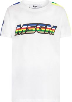 White Boy T-shirt With Colorful Striped Logo