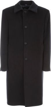 Wool Cashmere Single Breasted Coat W/shirt Neck