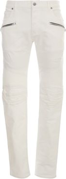 Ribbed Slim Jeans White Distressed