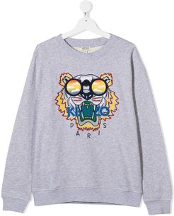 Sweatshirt With Tiger Embroidery And Logo