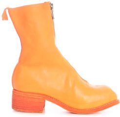 Mid Front Zip Boots Sole Leather