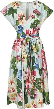 Floral Print Belted V-neck Dress