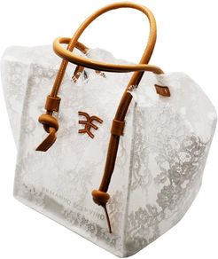 Shoppin Lace Bag With Leather Handles And Internal Clutch Bag Measures 32 X 20 X 25