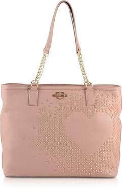 Pink Leather Heart Tote W/studs
