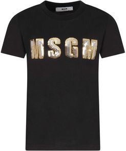 Black T-shirt For Girl With Sequined Logo