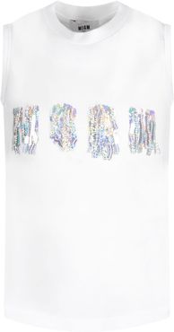White Girl T-shirt With Sequined Logo
